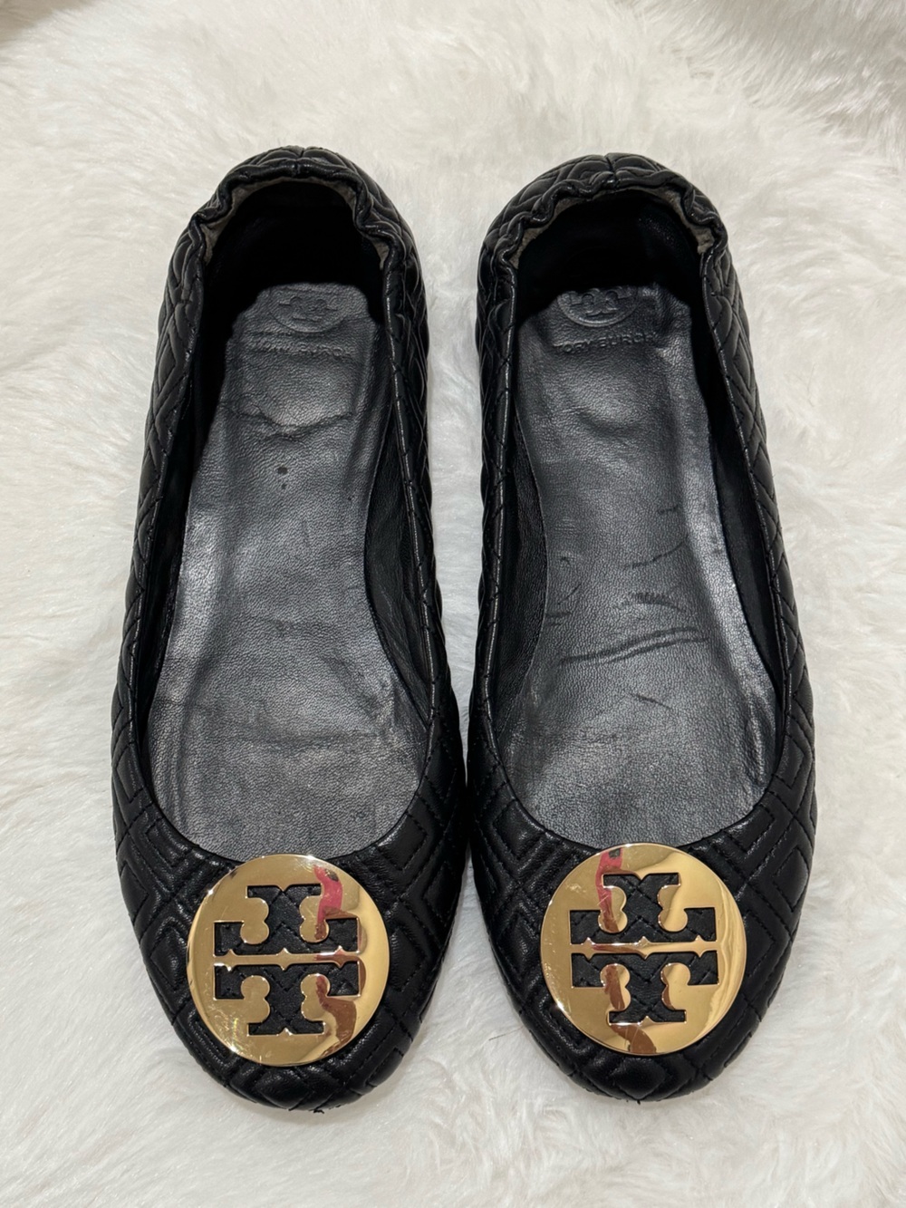 Tory Burch Black Quilted Leather Flats